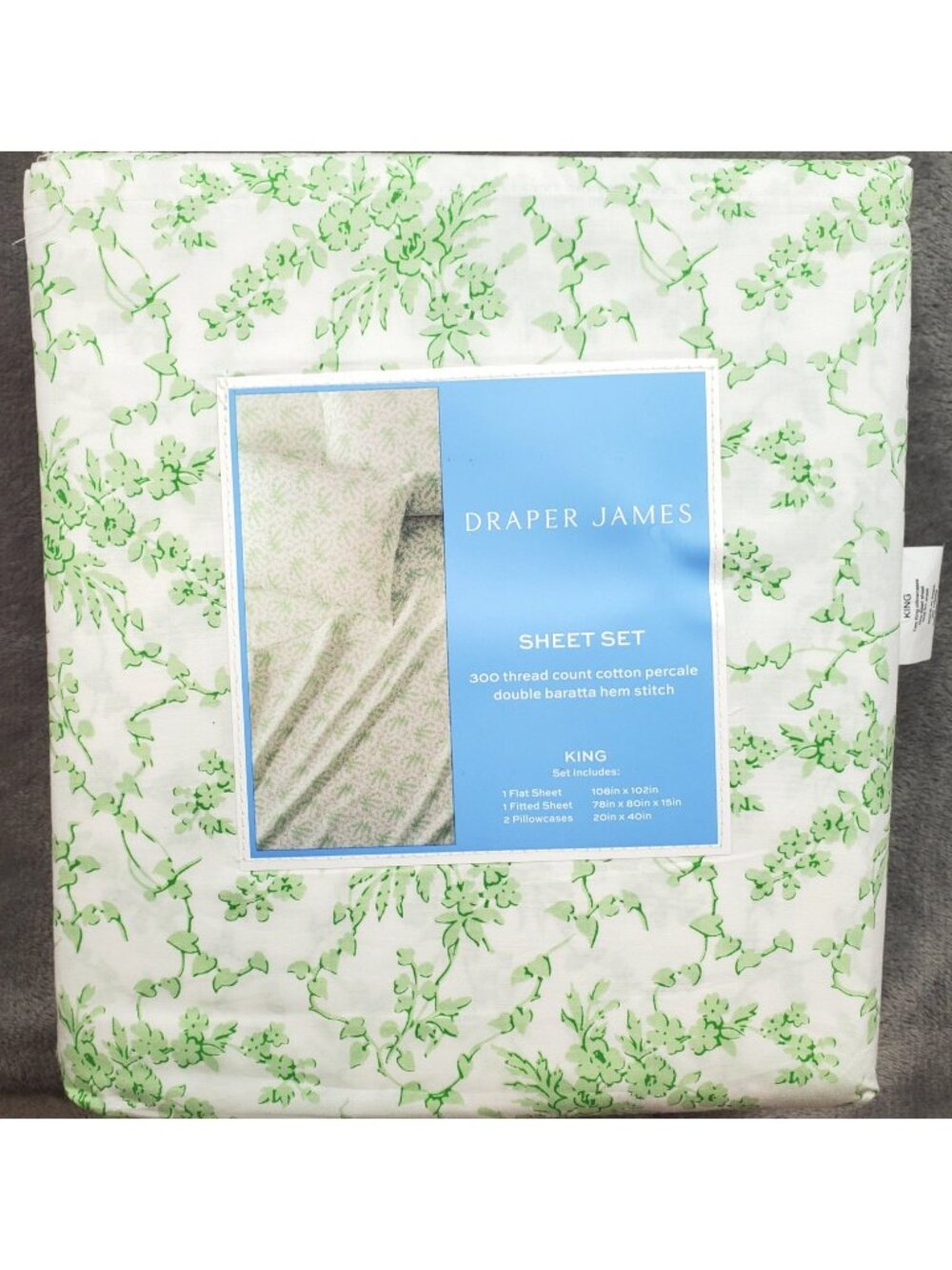 Cottagecore Draper James King Sheet Set 100% Cotton White Green NEW Floral Fairy